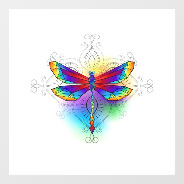 Rainbow Polygonal Dragonfly Window Cling (Sheet)
