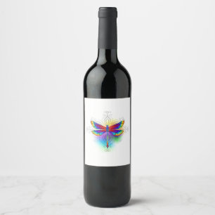 Rainbow Polygonal Dragonfly Wine Label
