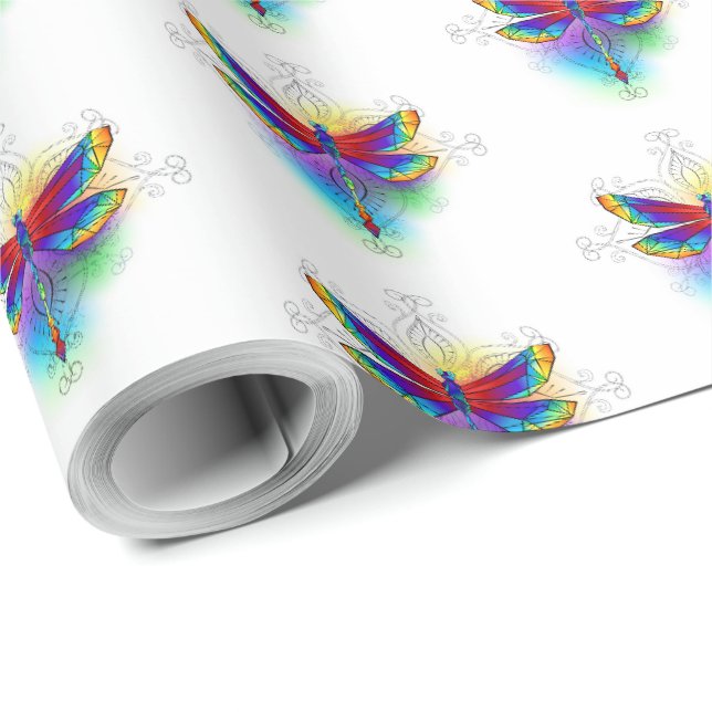 Rainbow Polygonal Dragonfly Wrapping Paper (Roll Corner)