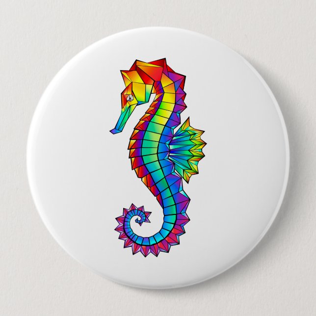 Rainbow Polygonal Seahorse 10 Cm Round Badge (Front)