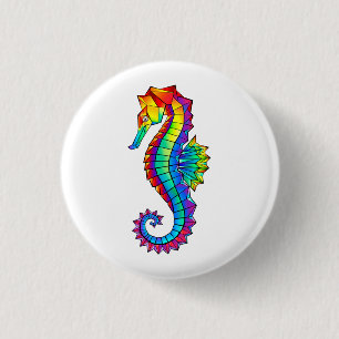 Rainbow Polygonal Seahorse 3 Cm Round Badge