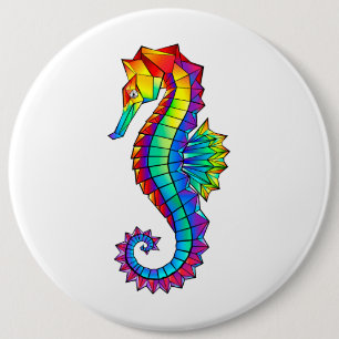 Rainbow Polygonal Seahorse 6 Cm Round Badge