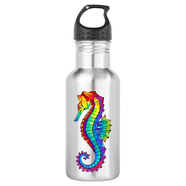 Rainbow Polygonal Seahorse 710 Ml Water Bottle (Front)