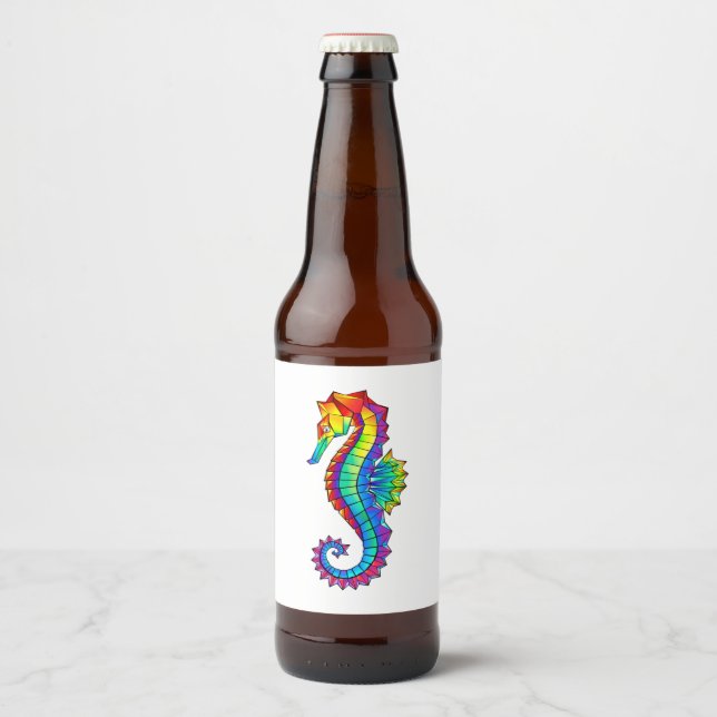 Rainbow Polygonal Seahorse Beer Bottle Label (Front)