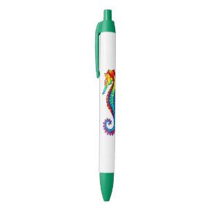 Rainbow Polygonal Seahorse Black Ink Pen