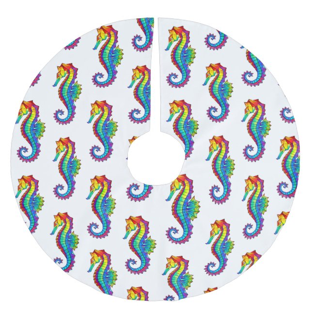 Rainbow Polygonal Seahorse Brushed Polyester Tree Skirt (Front)