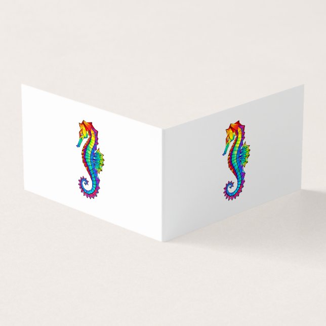 Rainbow Polygonal Seahorse Business Card (Outside)