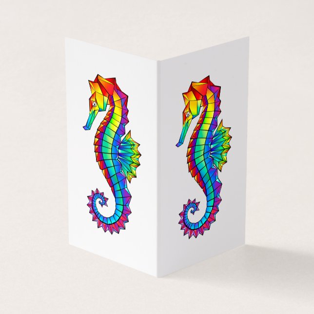 Rainbow Polygonal Seahorse Business Card (Outside)
