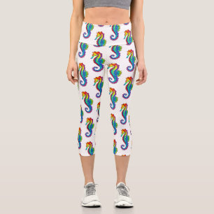 Rainbow Polygonal Seahorse Capri Leggings