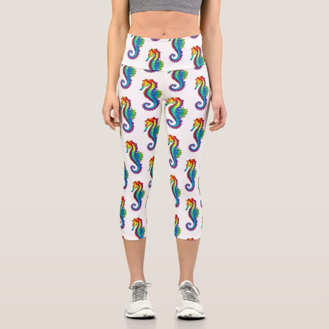 Rainbow Polygonal Seahorse Capri Leggings (Front)