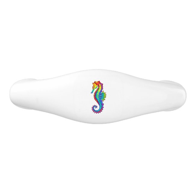 Rainbow Polygonal Seahorse Ceramic Drawer Pull (Front)