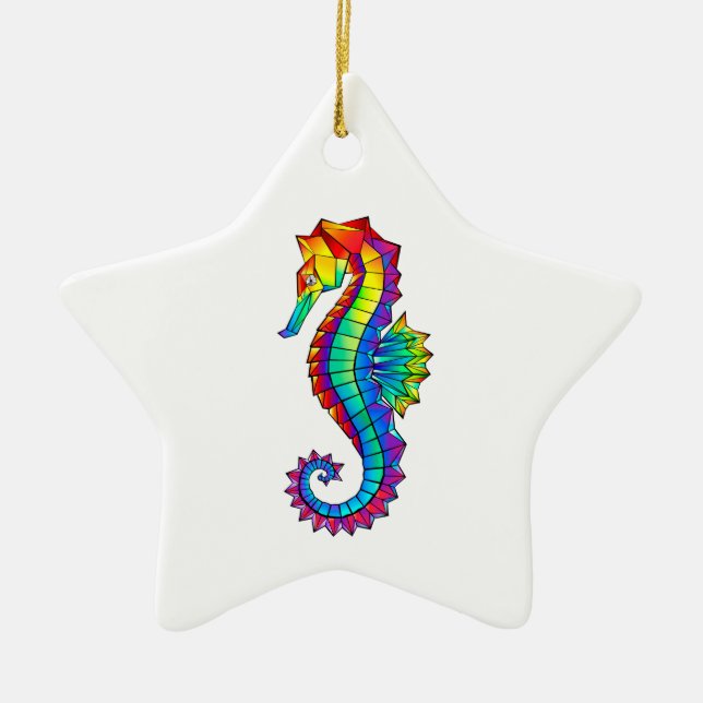 Rainbow Polygonal Seahorse Ceramic Tree Decoration (Front)