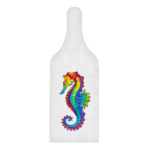 Rainbow Polygonal Seahorse Cutting Board