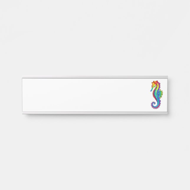 Rainbow Polygonal Seahorse Door Sign (Front)