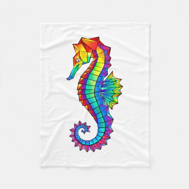 Rainbow Polygonal Seahorse Fleece Blanket (Front)