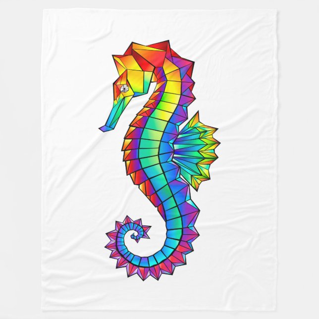 Rainbow Polygonal Seahorse Fleece Blanket (Front)