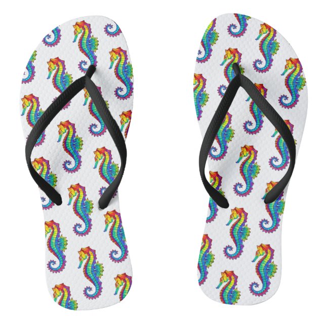 Rainbow Polygonal Seahorse Flip Flops (Footbed)