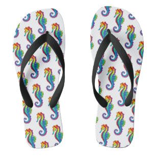 Rainbow Polygonal Seahorse Flip Flops