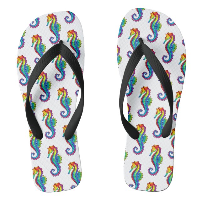 Rainbow Polygonal Seahorse Flip Flops (Footbed)