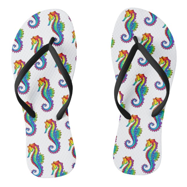 Rainbow Polygonal Seahorse Flip Flops (Footbed)