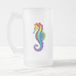Rainbow Polygonal Seahorse Frosted Glass Beer Mug
