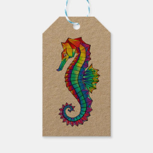 Rainbow Polygonal Seahorse Gift Tags