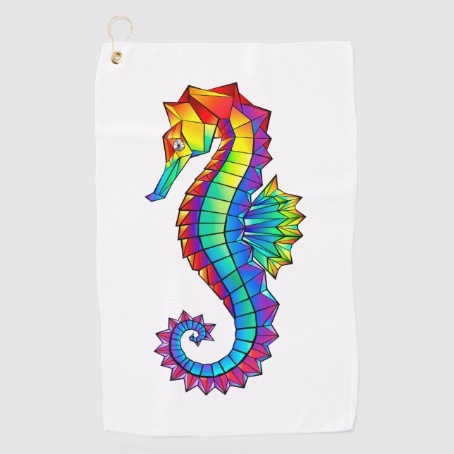 Rainbow Polygonal Seahorse Golf Towel (Front)