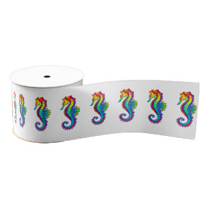 Rainbow Polygonal Seahorse Grosgrain Ribbon