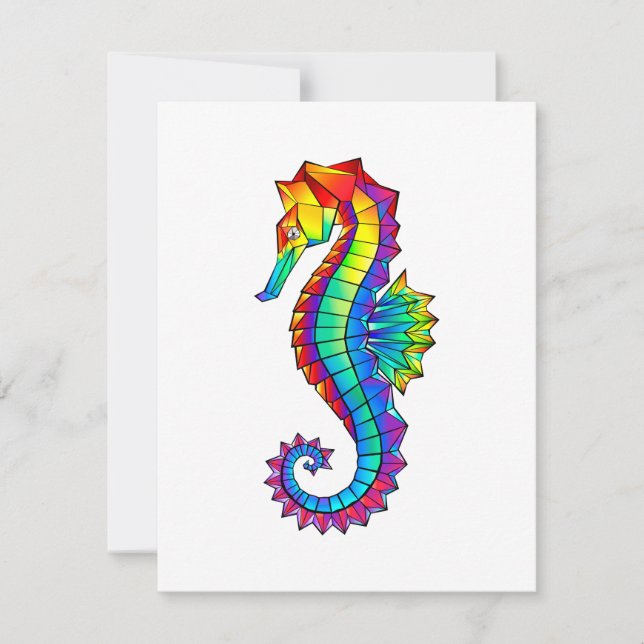 Rainbow Polygonal Seahorse Holiday Card (Front)