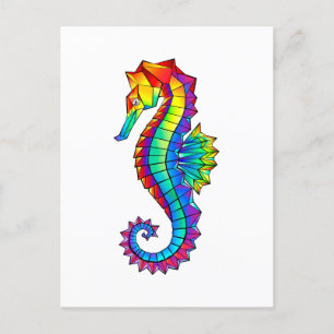 Rainbow Polygonal Seahorse Holiday Postcard