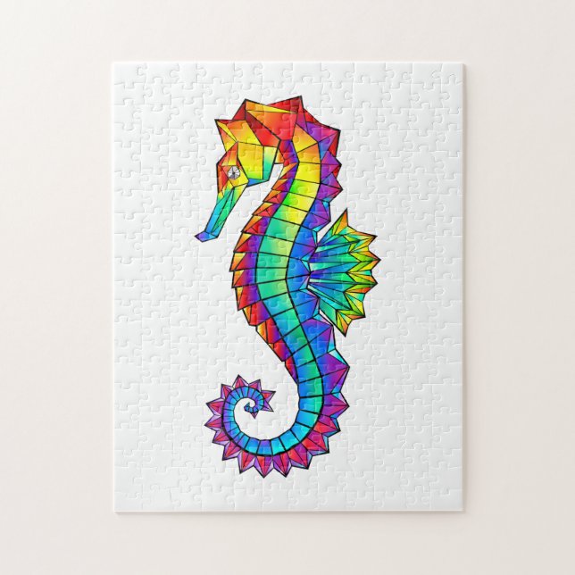 Rainbow Polygonal Seahorse Jigsaw Puzzle (Vertical)