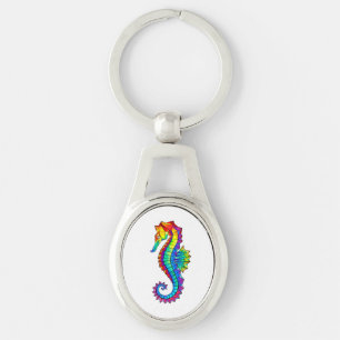 Rainbow Polygonal Seahorse Key Ring