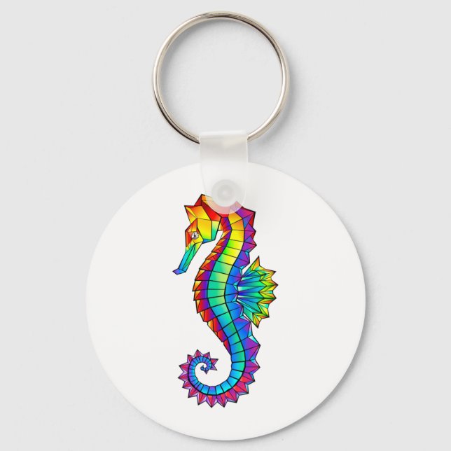 Rainbow Polygonal Seahorse Key Ring (Front)