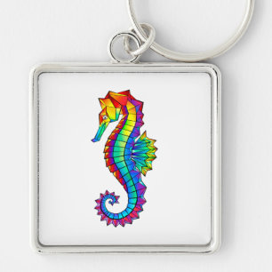 Rainbow Polygonal Seahorse Key Ring