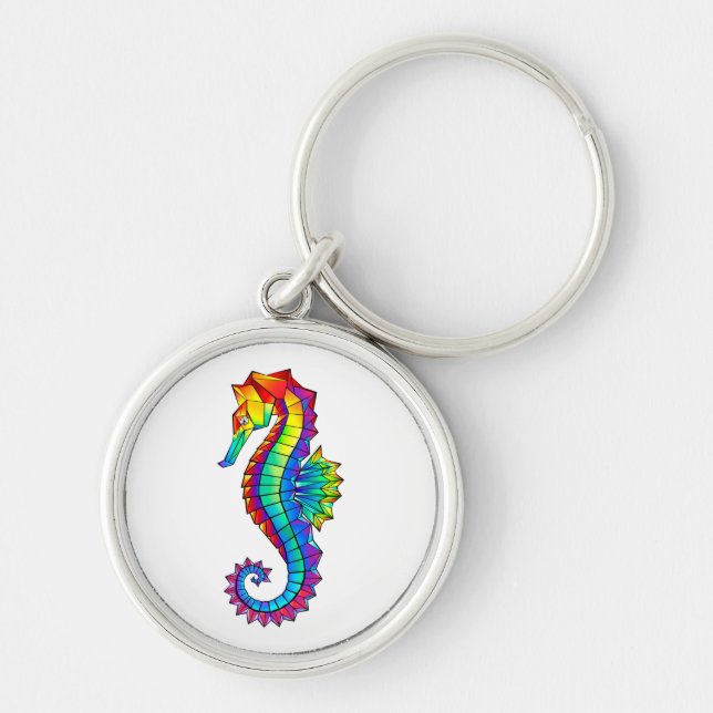 Rainbow Polygonal Seahorse Key Ring (Front)