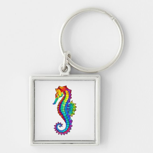 Rainbow Polygonal Seahorse Key Ring (Front)