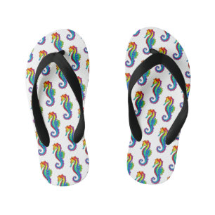 Rainbow Polygonal Seahorse Kid's Flip Flops