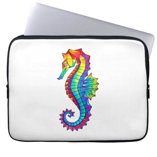 Rainbow Polygonal Seahorse Laptop Sleeve (Front)
