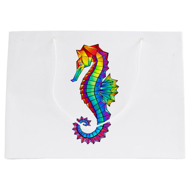 Rainbow Polygonal Seahorse Large Gift Bag (Front)