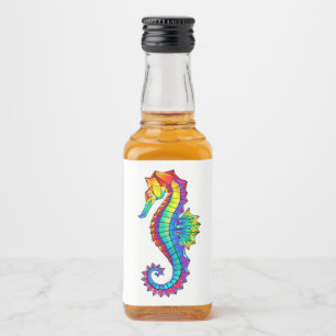 Rainbow Polygonal Seahorse Liquor Bottle Label
