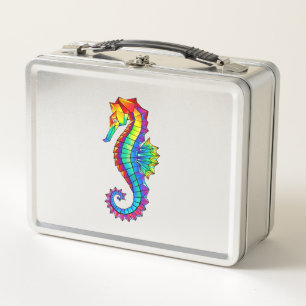 Rainbow Polygonal Seahorse Metal Lunch Box