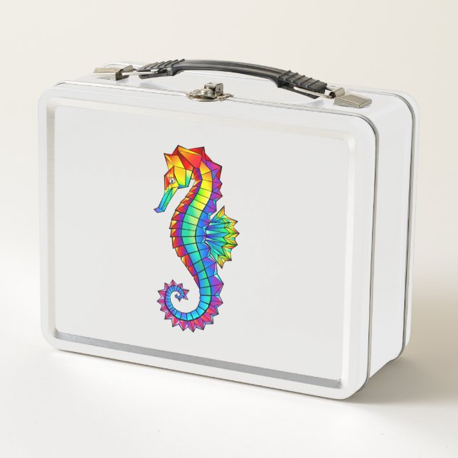 Rainbow Polygonal Seahorse Metal Lunch Box (Front)