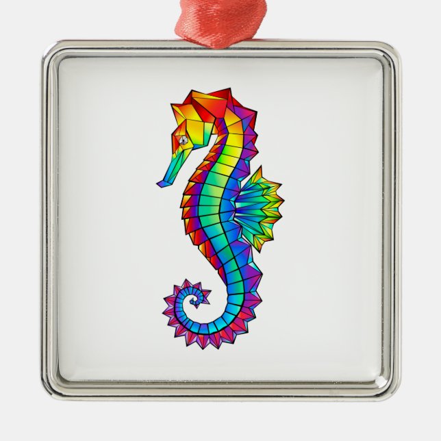 Rainbow Polygonal Seahorse Metal Tree Decoration (Front)