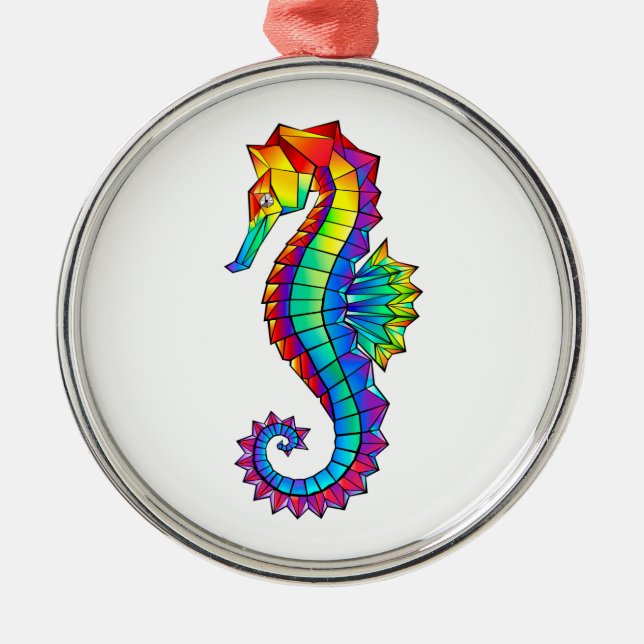 Rainbow Polygonal Seahorse Metal Tree Decoration (Front)