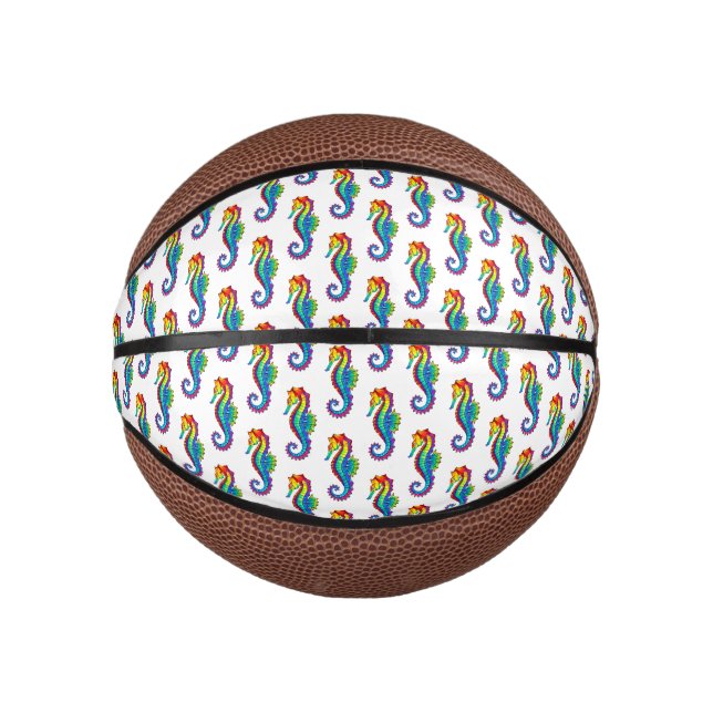 Rainbow Polygonal Seahorse Mini Basketball (Front)