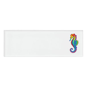 Rainbow Polygonal Seahorse Name Tag