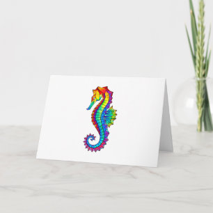 Rainbow Polygonal Seahorse Note Card