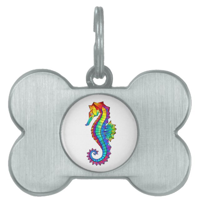 Rainbow Polygonal Seahorse Pet ID Tag (Front)