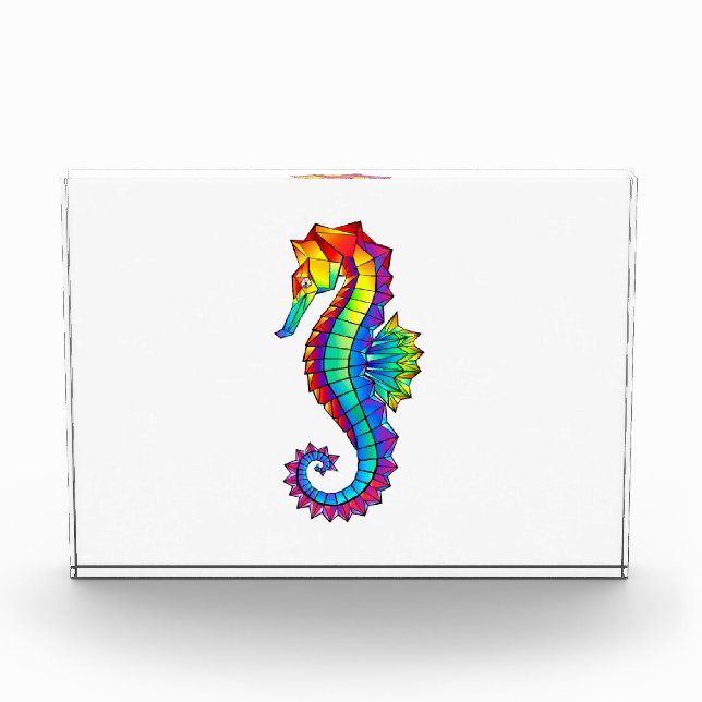 Rainbow Polygonal Seahorse Photo Block (Front)