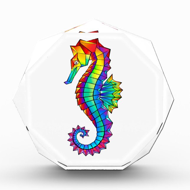 Rainbow Polygonal Seahorse Photo Block (Front)